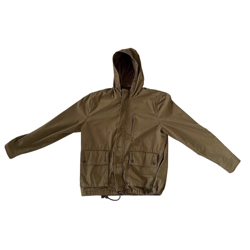 Lucky Brand Mens XL Olive Brown Hooded Field Jacket L-54C Utility Twill Coat